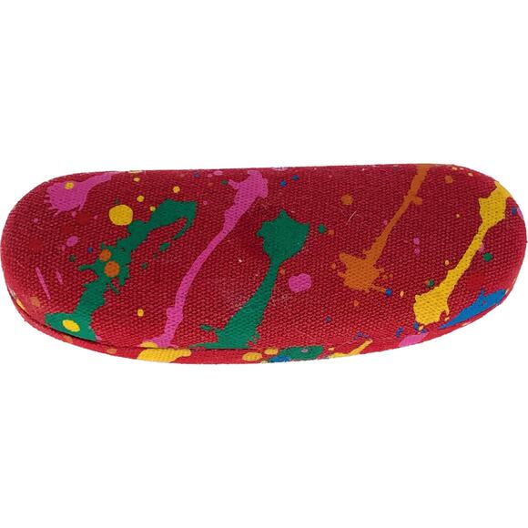 Eyeglass Case Hard Clam Shell Red Canvas Multicolor Splatters Velvet Interior - Picture 1 of 6